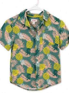 Cat & Jack Boys Pineapple Hawaiian Button-Up Shirt Green M 8/10 EUC